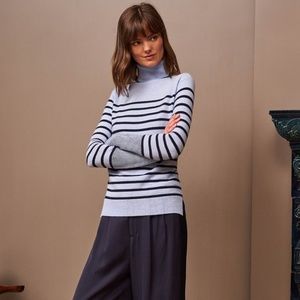 La Linge, Cashmere, Lean Lines Turtleneck, Small, Blue Stripes